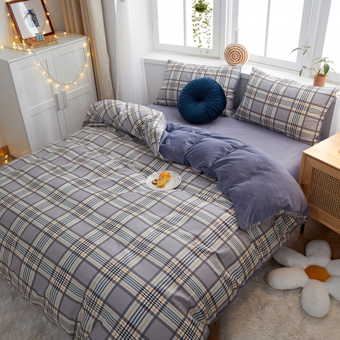 91家纺网 家纺一手货源 找家纺 一米阳光 2020新款全棉加牛奶绒四件套 绅士灰牛奶棉绒