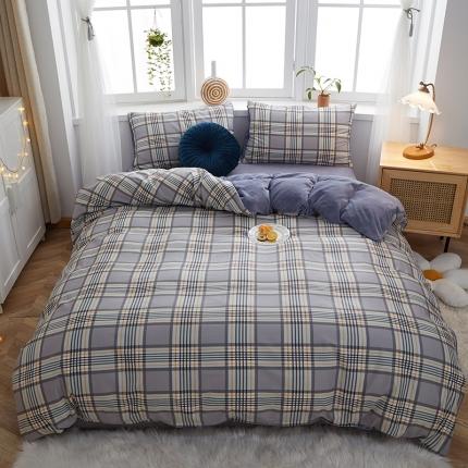 一米阳光 2020新款全棉加牛奶绒四件套 绅士灰牛奶棉绒