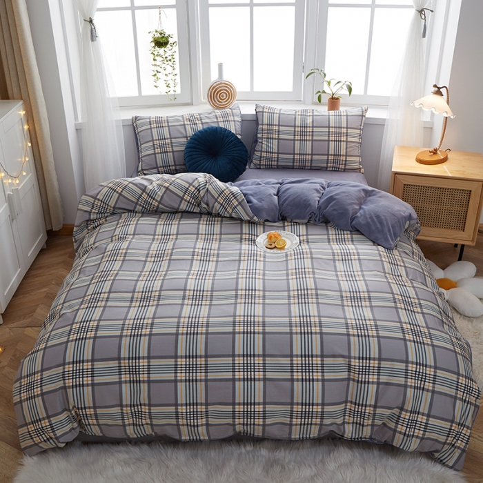 91家纺网 家纺一手货源 找家纺 一米阳光 2020新款全棉加牛奶绒四件套 绅士灰牛奶棉绒