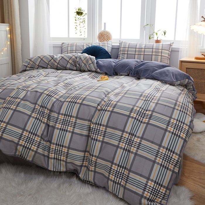 91家纺网 家纺一手货源 找家纺 一米阳光 2020新款全棉加牛奶绒四件套 绅士灰牛奶棉绒