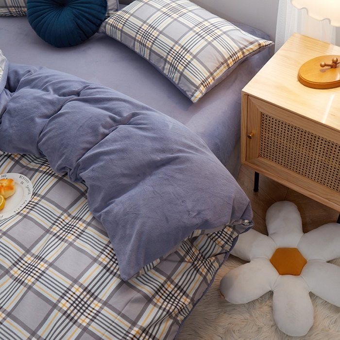 91家纺网 家纺一手货源 找家纺 一米阳光 2020新款全棉加牛奶绒四件套 绅士灰牛奶棉绒