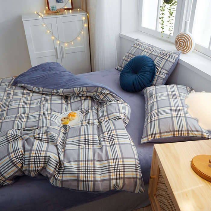 91家纺网 家纺一手货源 找家纺 一米阳光 2020新款全棉加牛奶绒四件套 绅士灰牛奶棉绒