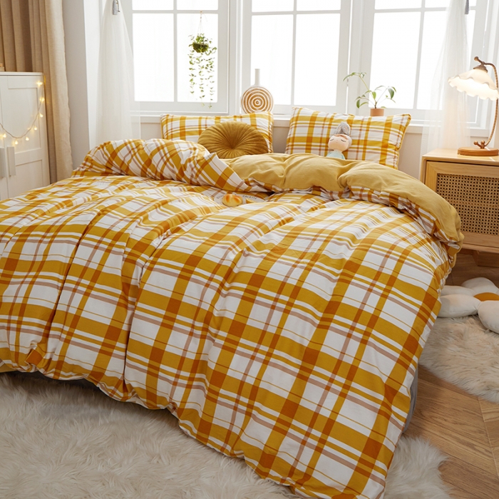 91家纺网 家纺一手货源 找家纺 一米阳光 2020新款全棉加牛奶绒四件套 甜橙黄牛奶棉绒