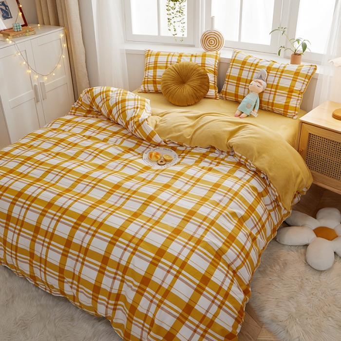 91家纺网 家纺一手货源 找家纺 一米阳光 2020新款全棉加牛奶绒四件套 甜橙黄牛奶棉绒