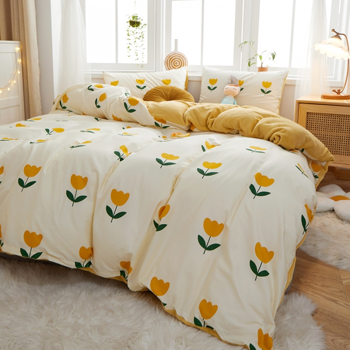 91家纺网 家纺一手货源 找家纺 一米阳光 2020新款全棉加牛奶绒四件套 小优优牛奶棉绒