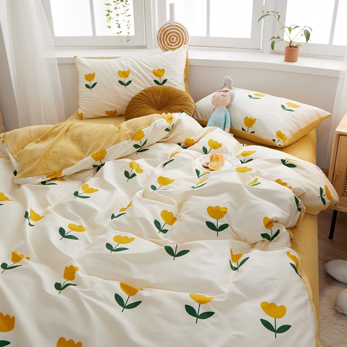 91家纺网 家纺一手货源 找家纺 一米阳光 2020新款全棉加牛奶绒四件套 小优优牛奶棉绒