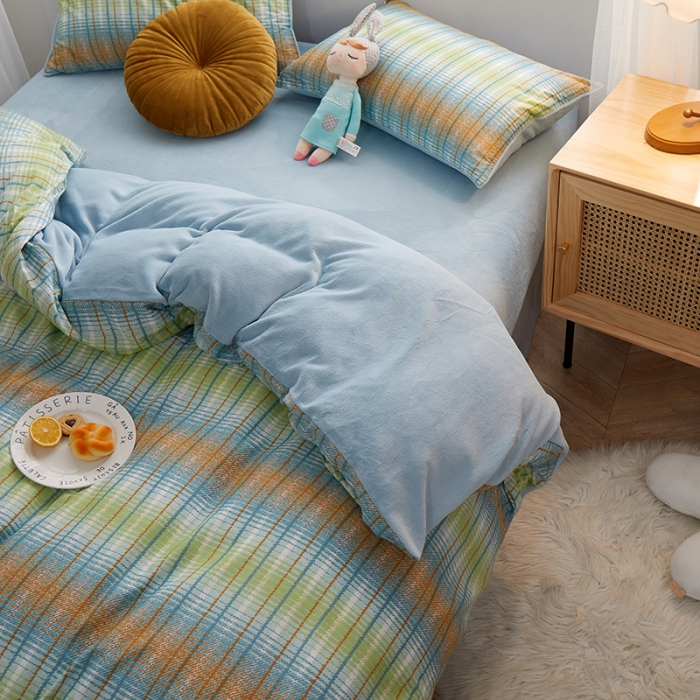 91家纺网 家纺一手货源 找家纺 一米阳光 2020新款全棉加牛奶绒四件套 炫丽彩牛奶棉绒