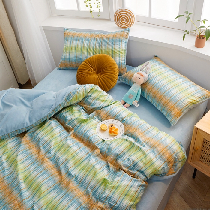 91家纺网 家纺一手货源 找家纺 一米阳光 2020新款全棉加牛奶绒四件套 炫丽彩牛奶棉绒