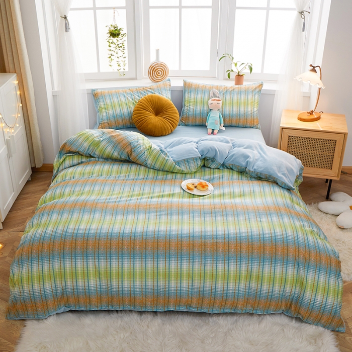 91家纺网 家纺一手货源 找家纺 一米阳光 2020新款全棉加牛奶绒四件套 炫丽彩牛奶棉绒