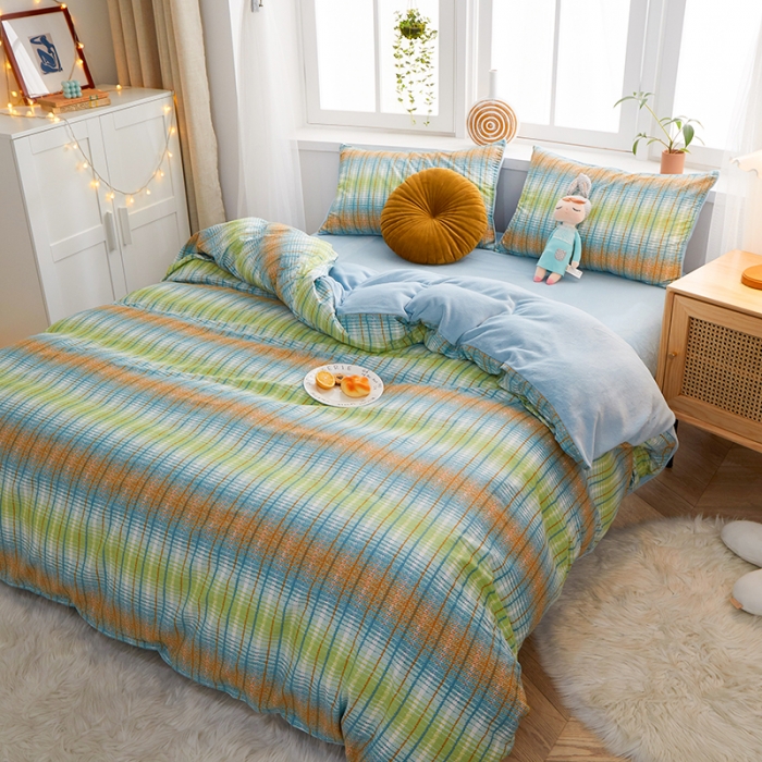 91家纺网 家纺一手货源 找家纺 一米阳光 2020新款全棉加牛奶绒四件套 炫丽彩牛奶棉绒