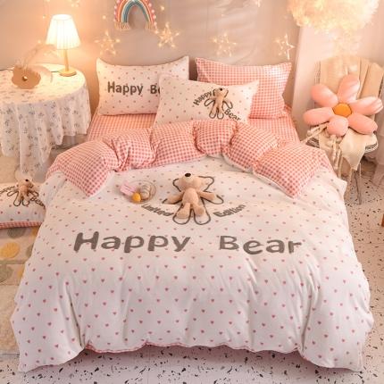 91家纺网 家纺一手货源 找家纺 绒世界2020保暖牛奶绒宝宝绒法兰绒四件套快乐熊系列 快乐熊-爱心