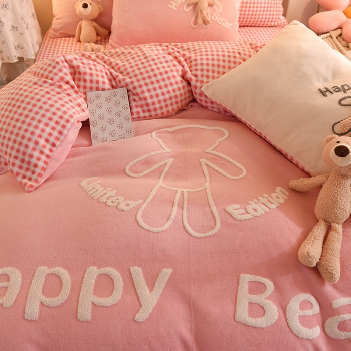 91家纺网 家纺一手货源 找家纺 绒世界2020保暖牛奶绒宝宝绒法兰绒四件套快乐熊系列 快乐熊-全粉