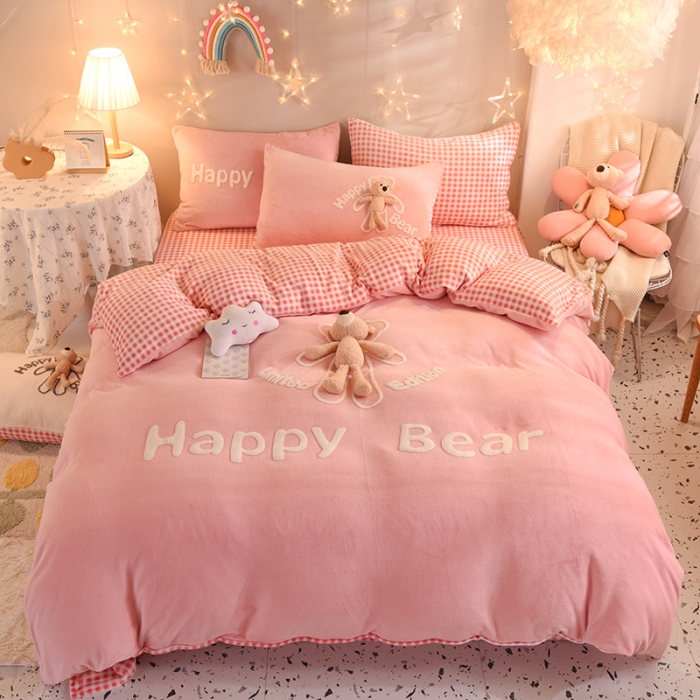 91家纺网 家纺一手货源 找家纺 绒世界2020保暖牛奶绒宝宝绒法兰绒四件套快乐熊系列 快乐熊-全粉