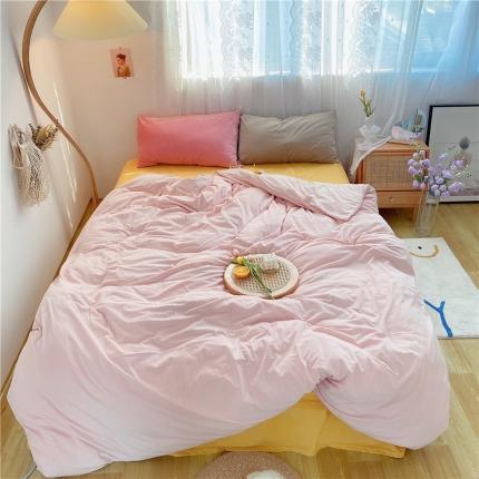 91家纺网 家纺一手货源 找家纺 例外天鹅绒baby混搭四件套 玉粉A玉粉+黄+枕套亮粉卡其