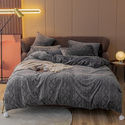 91家纺网 家纺一手货源 找家纺 琪格格 2022新款韩国绒毛球款四件套 韩国绒深情灰