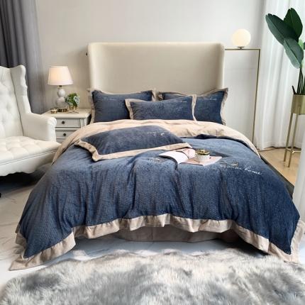 91家纺网 家纺一手货源 找家纺 馨蕊家居 2021新款秋冬轻奢煦暖绒四件套 奥斯汀-藏蓝