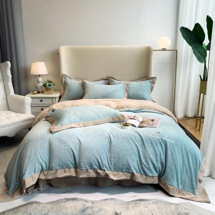 91家纺网 家纺一手货源 找家纺 馨蕊家居 2021新款秋冬轻奢煦暖绒四件套 奥斯汀-水绿