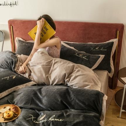 馨蕊家居 2021新款秋冬轻奢煦暖绒四件套 奥斯汀-深灰