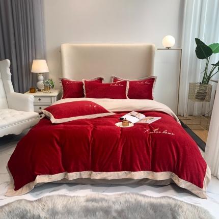 馨蕊家居 2021新款秋冬轻奢煦暖绒四件套 奥斯汀-温莎红