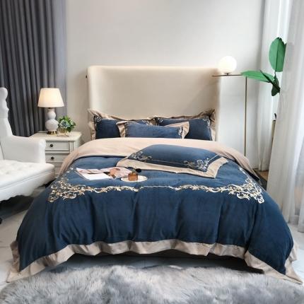 91家纺网 家纺一手货源 找家纺 馨蕊家居 2021新款秋冬轻奢煦暖绒四件套 巴比伦-藏蓝