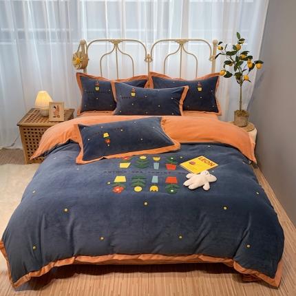 馨蕊家居 2021新款秋冬轻奢煦暖绒四件套 蜜可-藏蓝
