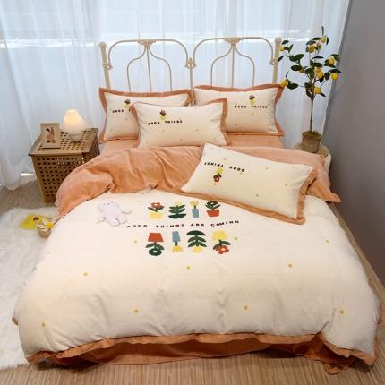 馨蕊家居 2021新款秋冬轻奢煦暖绒四件套 蜜可-米白