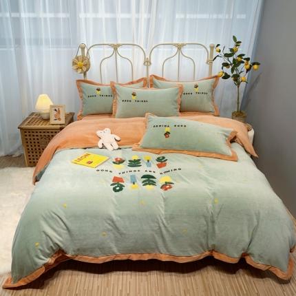 馨蕊家居 2021新款秋冬轻奢煦暖绒四件套 蜜可-嫩绿