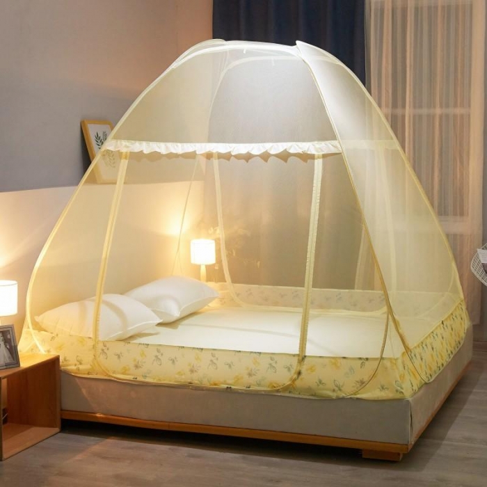 91家纺网 家纺一手货源 找家纺 梦尔佳蚊帐2020新款钢丝蚊帐 茶语花香黄