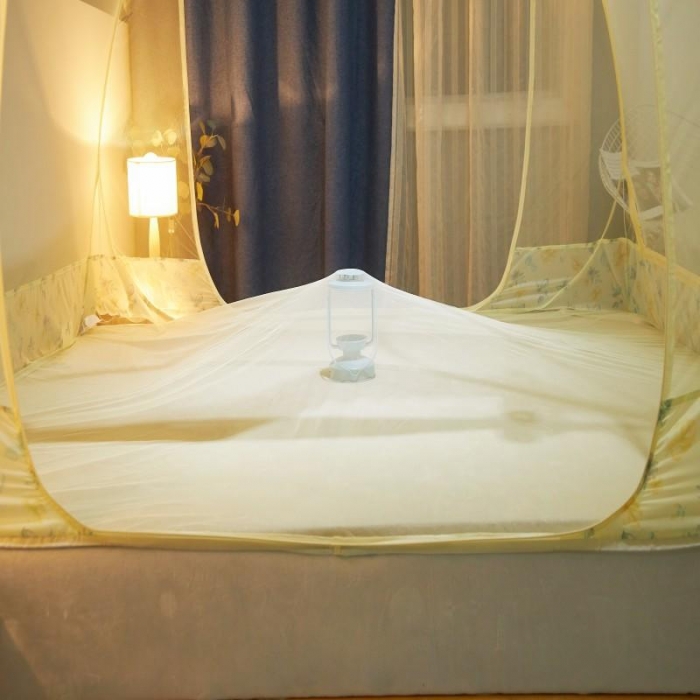 91家纺网 家纺一手货源 找家纺 梦尔佳蚊帐2020新款钢丝蚊帐 茶语花香黄