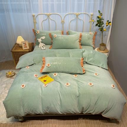 馨蕊家居 2021新款秋冬轻奢煦暖绒四件套 那时花开-浅绿
