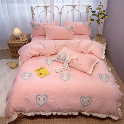 馨蕊家居 2021新款秋冬轻奢煦暖绒四件套 心心相印-仙女粉
