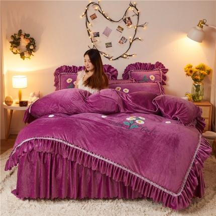 91家纺网 家纺一手货源 找家纺 （总）铠畅2021新款水晶绒床裙款四件套梦幻系列