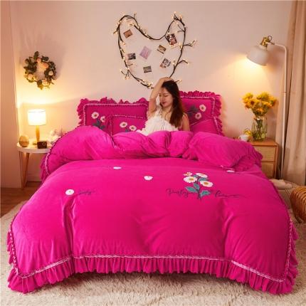 91家纺网 家纺一手货源 找家纺 （总）铠畅2021新款水晶绒床裙款四件套梦幻系列