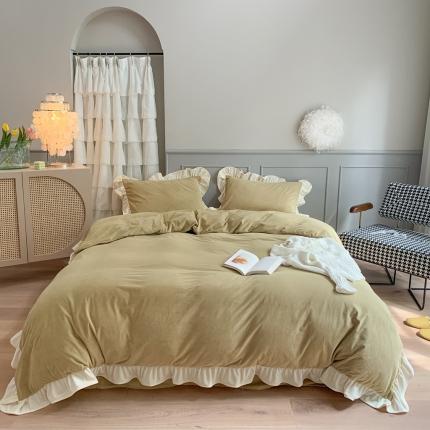 时年 2021新款婴肤绒纯色花边款四件套 香草抹茶