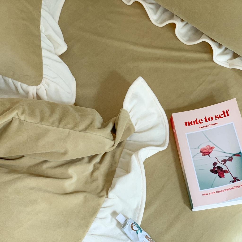 91家纺网 家纺一手货源 找家纺 时年 2021新款婴肤绒纯色花边款四件套 香草抹茶