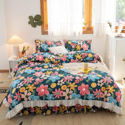 91家纺网 家纺一手货源 找家纺 婳庭家居 2021新款韩版全棉床裙四件套 午后红茶-兰