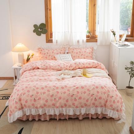 91家纺网 家纺一手货源 找家纺 婳庭家居 2021新款韩版全棉床裙四件套 桃桃乌龙