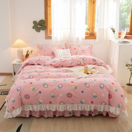 婳庭家居 2021新款韩版全棉床裙四件套 草莓甜心