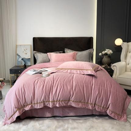 91家纺网 家纺一手货源 找家纺 太古汇2020新款日本进口立体提花雕花绒四件套 粉紫