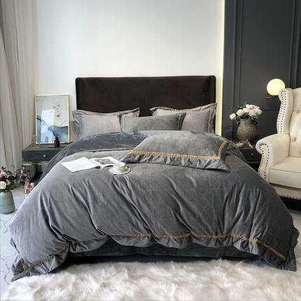 91家纺网 家纺一手货源 找家纺 太古汇2020新款日本进口立体提花雕花绒四件套 深灰