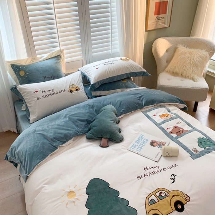 91家纺网 家纺一手货源 找家纺 星野 2020秋冬新款高克重宝宝绒四件套萌宠