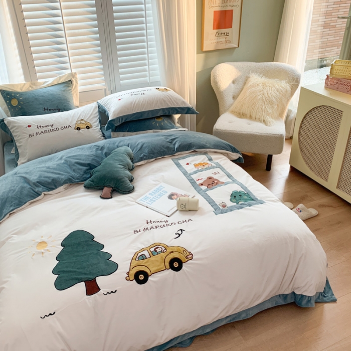 91家纺网 家纺一手货源 找家纺 星野 2020秋冬新款高克重宝宝绒四件套萌宠