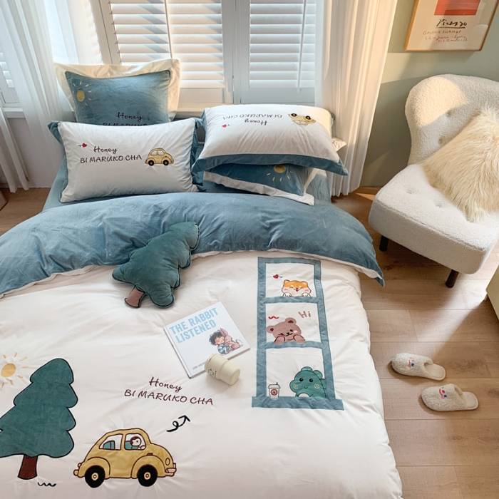 91家纺网 家纺一手货源 找家纺 星野 2020秋冬新款高克重宝宝绒四件套萌宠