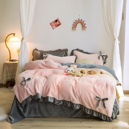 91家纺网 家纺一手货源 找家纺 （总）琪格格 2022新款兔兔绒荷叶边四件套