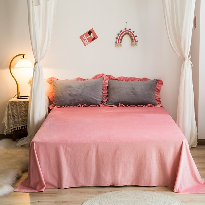 91家纺网 家纺一手货源 找家纺 琪格格 2020新款兔兔绒荷叶边四件套 兔兔绒韩版浅灰