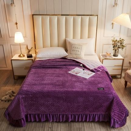 罗意席业 2020新款牛奶绒夹棉加厚色织床盖 紫色