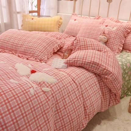 91家纺网 家纺一手货源 找家纺 牛奶绒绣花小清新四件套法莱绒水晶绒魔法莱绒宝宝绒被套