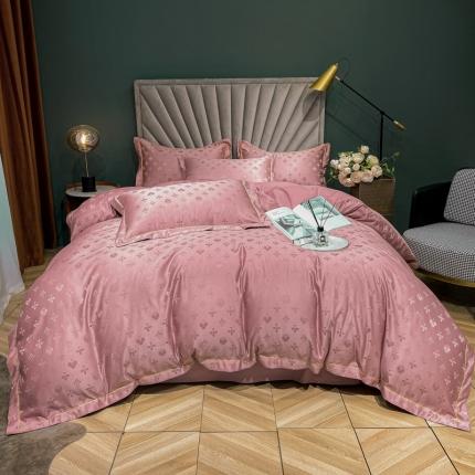 91家纺网 家纺一手货源 找家纺 眠帛家居全棉磨毛轻奢四件套A版贡缎提花B版全棉磨毛 爱维豆沙