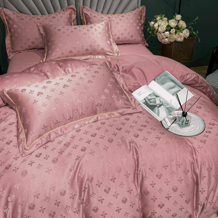 91家纺网 家纺一手货源 找家纺 眠帛家居全棉磨毛轻奢四件套A版贡缎提花B版全棉磨毛 爱维豆沙