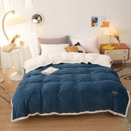 棉生活 2020新款纯色多功能加厚牛奶绒贝贝绒被套毯 藏青